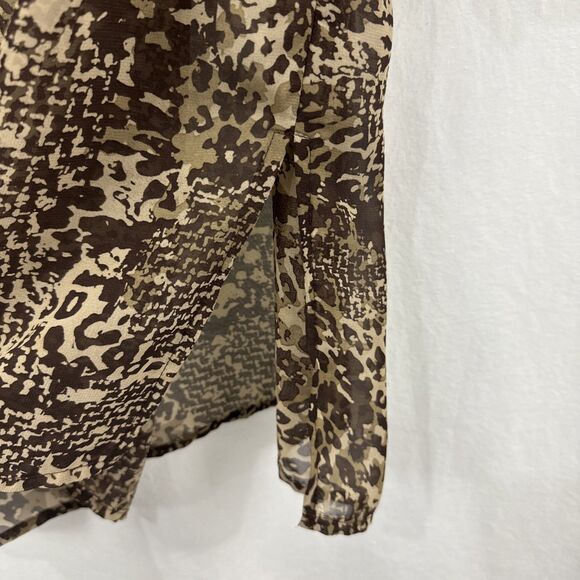 Maggie Barnes Brown Cream Animal Print Sheer Studded Top Size 0X 16W Boho - Picture 12 of 13